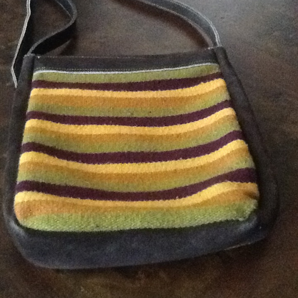 Ethnic Brown Suede and Woven Fabric Shoulder Bag - Picture 5 of 6